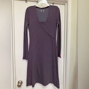 Horny Toad Purple Micro Stripe Stretch Tomboy Faux Wrap Dress, size small.